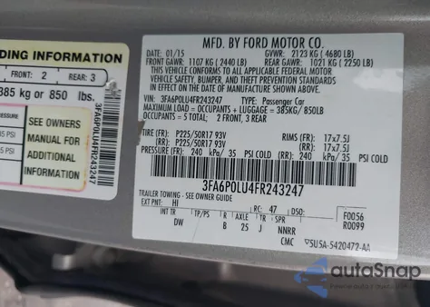 2015 Ford Fusion Hybrid Se из США, поврежденный, VIN 3FA6P0LU4FR243247